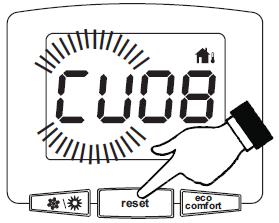 Wyłączanie kotła Nacisnąć przycisk eco/comfort (część. 7 - rys. 1) przez 5 sekund. rys.5 - Wyłączanie kotła Po wyłączeniu kotła karta elektroniczna jest jeszcze zasilana elektrycznie.