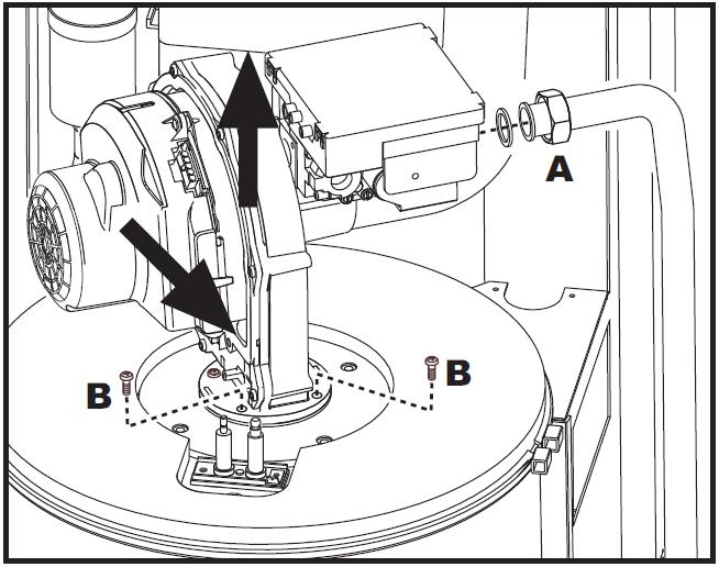 4. OBSŁUGA I KONSERWACJA 7. Odkręcić śruby mocujące "E" (rys. 36 model ENERGY TOP W 60/70/80 i rys. 37 model ENERGY TOP W 125) i wyjąć zawór gazowy.