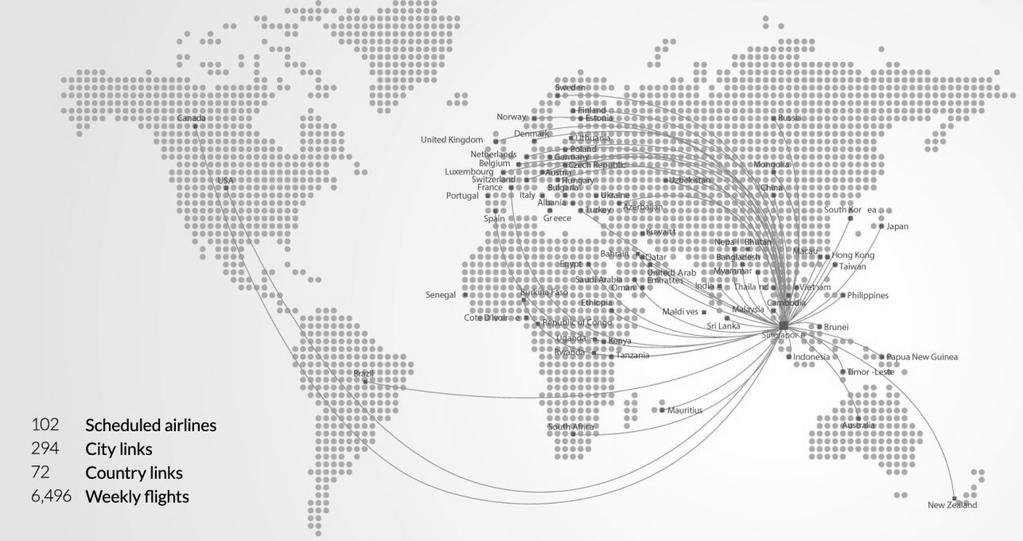 54 JOURNAL OF TRANSLOGISTICS 2015 Rys. 4. Mapa przedstawiająca międzynarodowe połączenia lotnicze oferowane przez Changi Airport (źródło: http://www.changiairport.com/en/flight/connectivity-map.