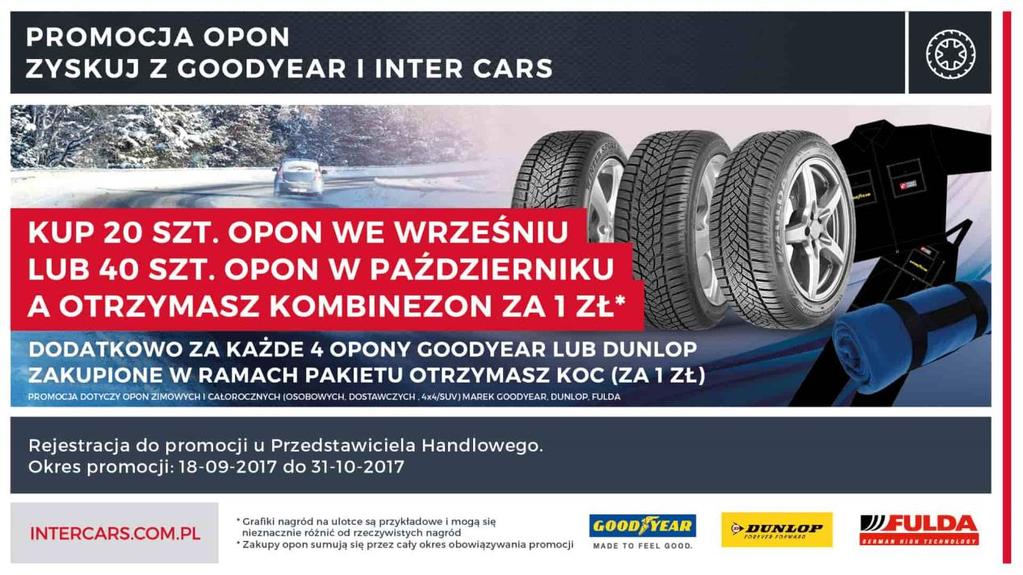 GOODYEAR Akcja trwać będzie w okresie od 18 września do 31 października 2017. Sprzedaż Premiowa jest podzielona na trzy okresy rozliczeniowe : 18.09 02.10.