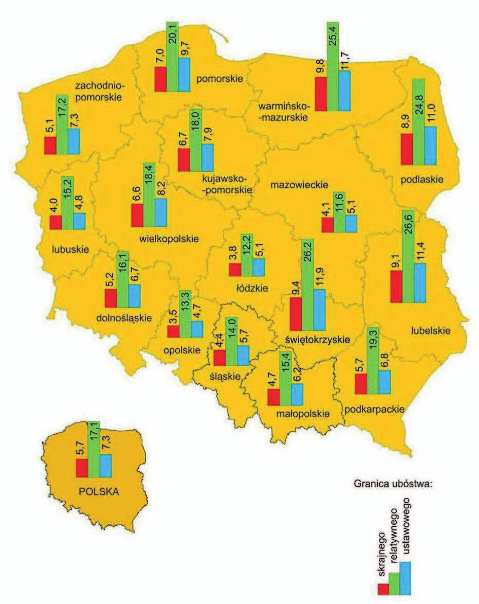 Stopień zagrożenia ubóstwem w woj. opolskim w świetle analiz przeprowadzonych w ROPS w Opolu w latach 1999-2011 Mapa 1. Wskaźniki zagrożenia ubóstwem w Polsce w 2010 r. (w proc.