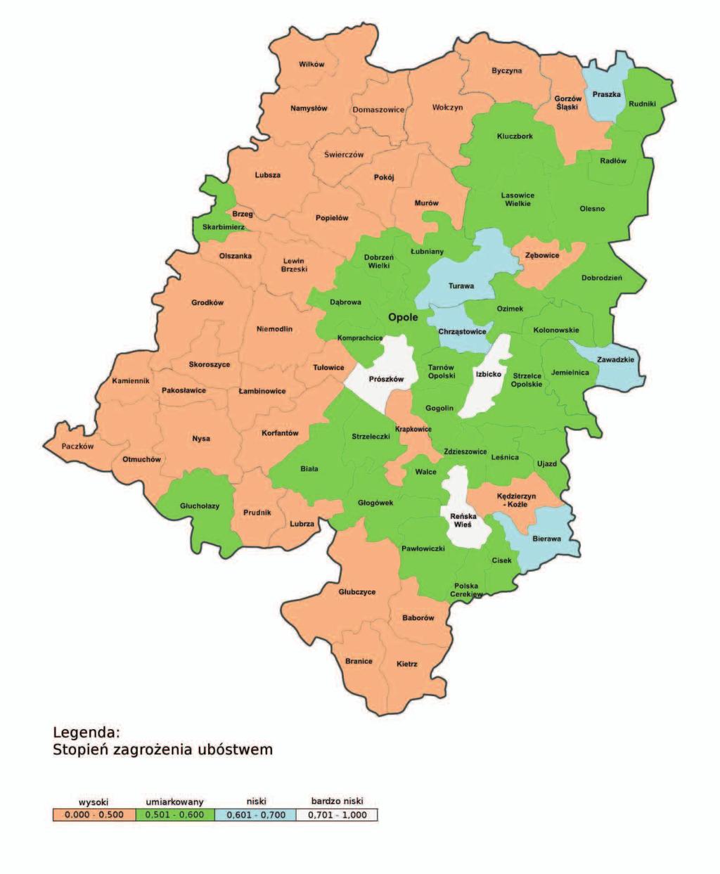 Mapa 2. Stopień zagrożenia ubóstwem w woj.