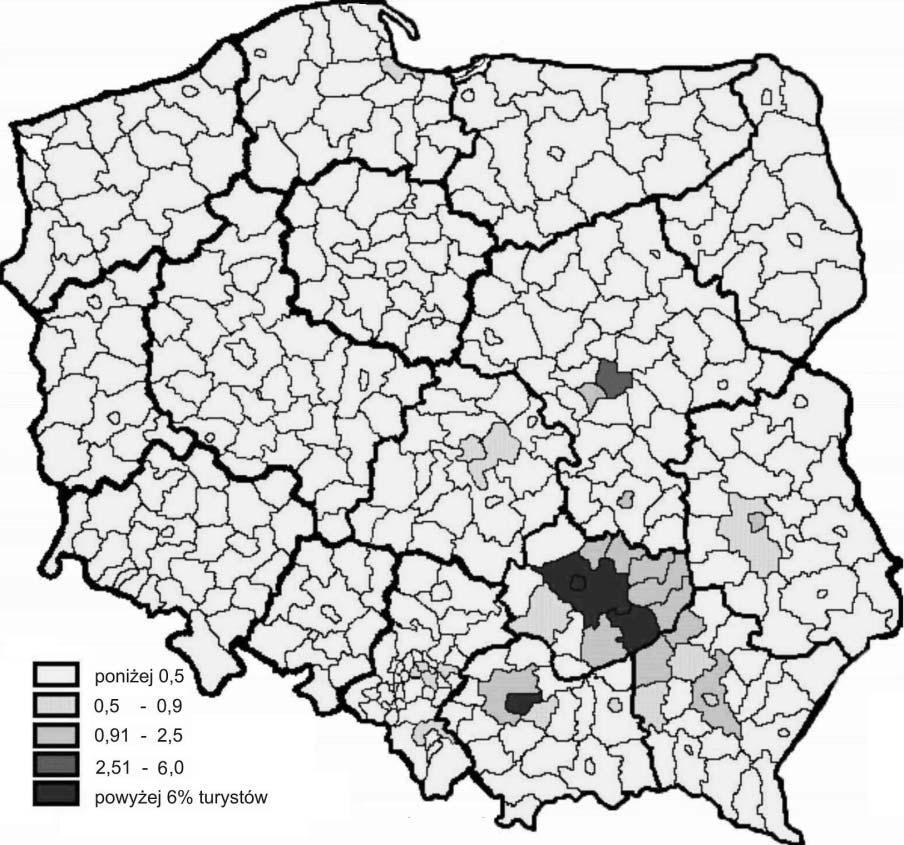 318 Artur Zieliński Turyści, którzy przyjeżdżają do zespołu pałacowego w Kurozwękach tylko z województwa świętokrzyskiego zamieszkują głównie Kielce (29,6%) i powiat ziemski kielecki (prawie 26%)