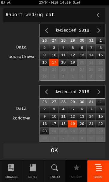 Po wprowadzeniu i zatwierdzeniu danego miesiąca nastąpi wydruk raportu. Raport miesięczny można wydrukować tylko za zakończony miesiąc kalendarzowy.