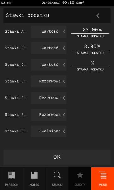 Wybierz rodzaj danej stawki podatkowej np.