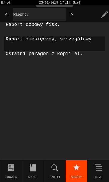 Zakładka SKRÓTY listy funkcji Zakładka SKRÓTY ma na celu ułatwienie dostępu do funkcji często wybieranych przez danego kasjera, przy pomocy zdefiniowanych wcześniej grup funkcji (domyślnej grupy