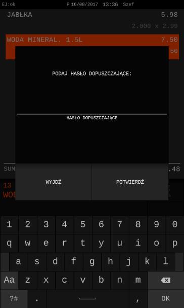 Pozycja wybrana do anulowania Pozycje sprzedaży pozostałe po anulowaniu pozycji Wybierz klawisz USUŃ w celu usunięcia zaznaczonej pozycji Jednocześnie nastąpi wydruk anulowanej pozycji na dok.