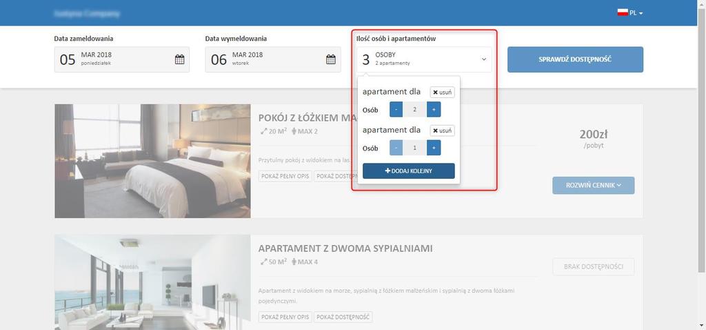 Maksymalna ilość rezerwowanych pokoi określa liczbę możliwych do jednorazowego zarezerwowania pokoi: Dostępne języki to miejsce, w którym