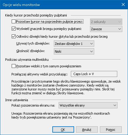 92 Dialog Opcje wielu monitorów.
