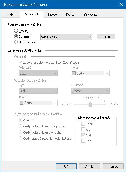 Rozdział 5 Funkcje powiększania 109 3. Wybierz Użytkownika... 4. Dopasuj ustawienia do swoich potrzeb. 5. Kliknij OK.