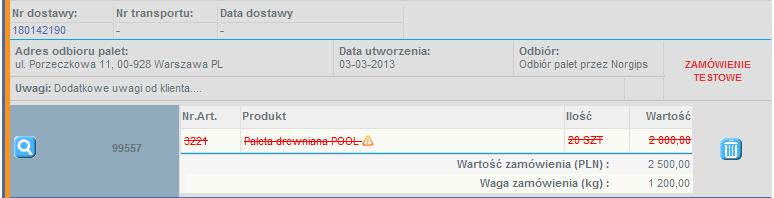 2.3.5 Zamówienia w statusie Zapłacone Po dostarczeniu palet na magazyn firmy Norgips, następuje przyjęcie zwróconych palet i po pewnym czasie zamówienie trafia do statusu zapłacone, co jest
