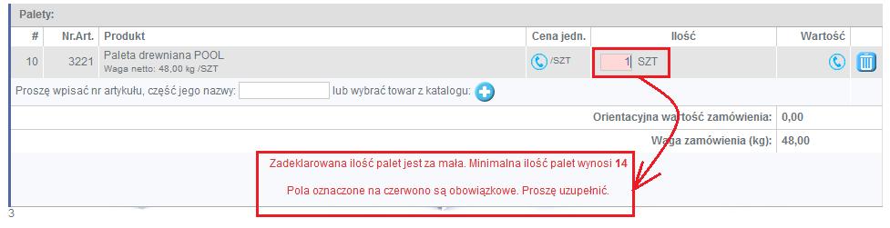 ! Uwaga: minimalna ilość zwracanych palet wynosi 14 szt. Jeśli wpisana ilość jest poniżej 14 szt.