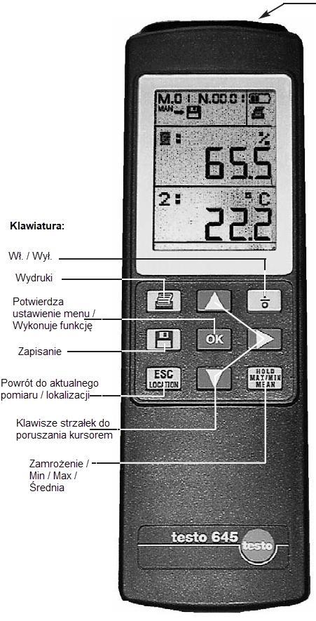 ciśnienia (piezorezystywna) - Sonda CO2 (2-kanałowy czujnik podczerwieni) - Sonda CO Gniazdo 2: - Połączona sonda do pomiaru wilgotności