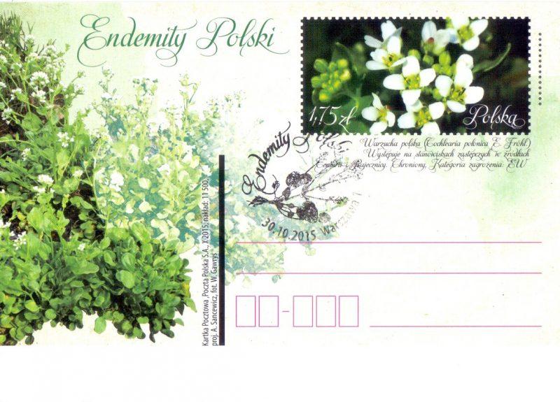 Ryc. 39. Całostka nr kat. Cp 1728 Endemity Polski z dnia 30 października 2015 r. W latach 2003 2015 wydawane były pocztówki z serii Piękno ziemi polskiej.