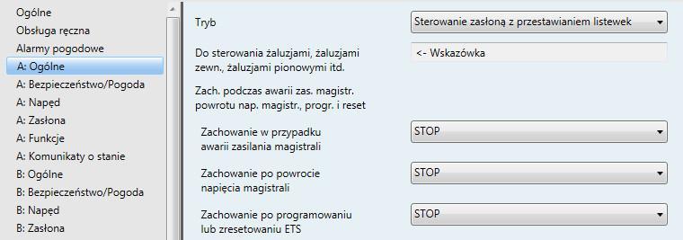 ABB i-bus KNX 3.2.5 Parametry tryb pracy Sterowanie zasłoną z przestawianiem listewek i Sterowanie zasłoną bez przestawiania listewek. Funkcje nastawnika żaluzji/rolet JRA/S x.y.5.1 z ustalaniem czasu ruchu i obsługą ręczną zostały objaśnione na podstawie trybu pracy Sterowanie zasłoną z przestawianiem listewek.