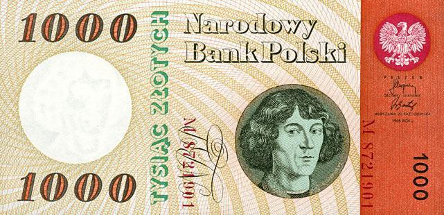 KOPERNIK NA PIENIĄDZU POLSKA RZECZPOSPOLITA LUDOWA obiegowe 1000 zł z 1965 r. proj.