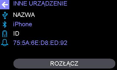 FUNKCJE I USTAWIENIA Dodatki Inne urządzenie 1. Wybierz żądane Urządzenie. Informacje Umożliwia wyświetlanie podstawowych informacji o urządzeniu. 1. Wybierz opcję Info (Informacje).