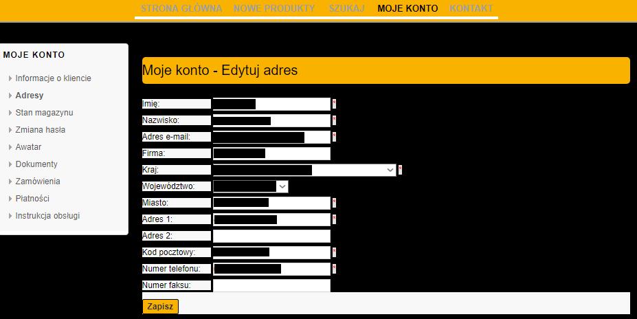 Po kliknięciu przycisku Edytuj, otworzy się przedstawiony poniżej formularz. Po uzupełnieniu danych, należy kliknąć Zapisz.