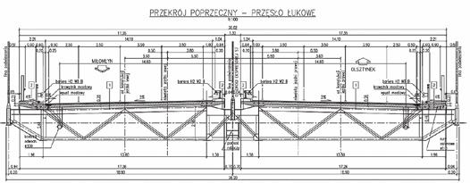 POLSKA Mosty Ryc. 5. Obiekt MS-2 nitka prawa w trakcie nasuwania, maj 2017 r. Na uwagę zasługuje szerokość obiektu jako skrzynki jednokomorowej wynosząca 21 m i wysięg wsporników 5,0 5,5 m.