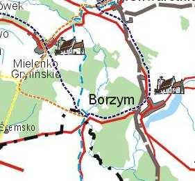 Mapa: szlaki turystyczne w obszarze miejscowości Borzym (źródło: www.gryfino.