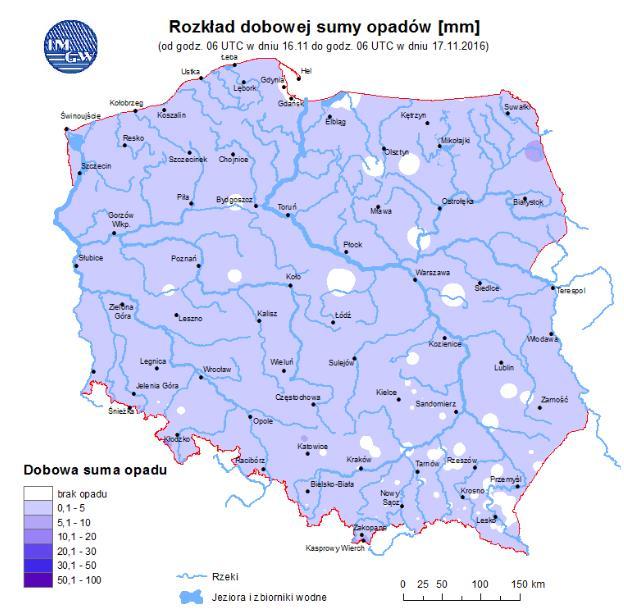 rzekach Polski Rozkład dobowej sumy