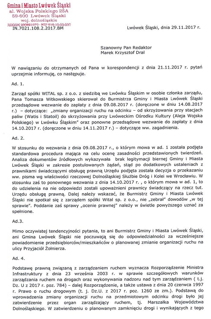 Jednoznacznie w tej sprawie wypowiada się Dolnośląska Służba Dróg i Kolei we Wrocławiu, której rzecznik wskazuje, że Burmistrz Lwówka Śląskiego powinna przed zatwierdzeniem projektu skonsultować go m.