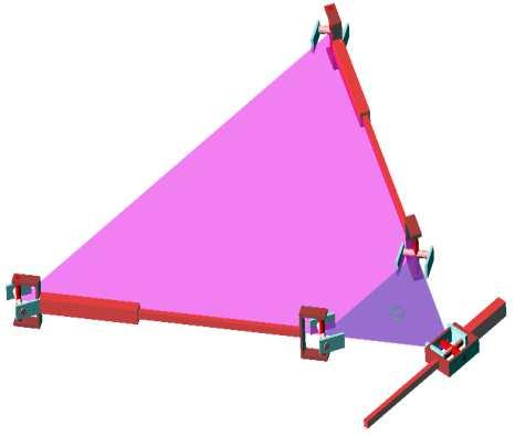 Schemat kinematyczny translacyjnego mechanizmu równoległego MT-3UPU Mechanizm MT-3UPU jest translacyjnym mechanizmem równoległym, czyli układem, w którym człon bierny (platforma) może wykonywać tylko