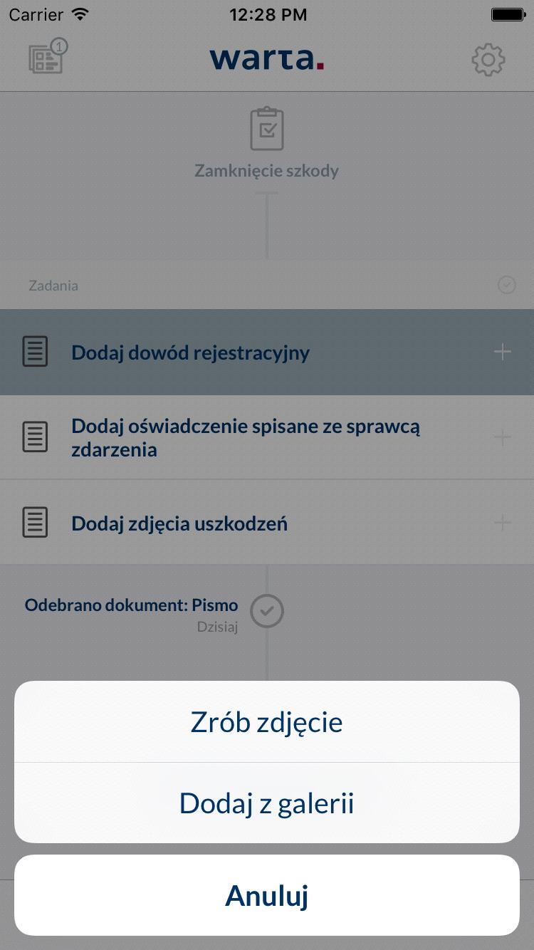 17 Wykonanie zdjęć dokumentu W celu wykonania zdjęć dokumentu należy stuknąć w odpowiednie zadanie na ekranie głównym, a