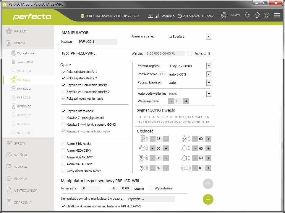 SATEL PRF-LCD-WRL 5 4.1 Parametry i opcje manipulatora Rys. 3. Program PERFECTA SOFT: ustawienia manipulatora. Nazwa [28.Nazwy] indywidualna nazwa manipulatora (do 16 znaków). Alarm w strefie [22.