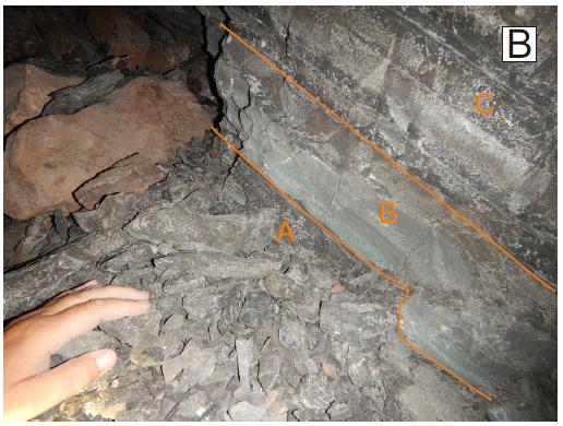 11 Rys. 3B. Wykształcenie litologiczne okruszcowanych margli miedzionośnych odsłoniętych w wyrobiskach górniczych kopalni anhydrytu Nowy Ląd Oddział Lubichów w Lubkowie.