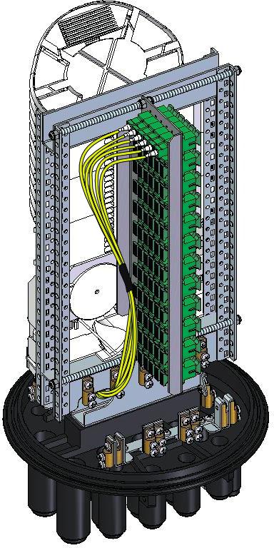 termokurczliwych lub masy samowulkanizującej (opcja) możliwość zamocowania mufy za pomocą obejmy OH-3 zalecane stelaże zapasu kabla: SZ-3 (słupy drewniane) SZ-2 (studnie telekomunikacyjne) Mufa MUF-6