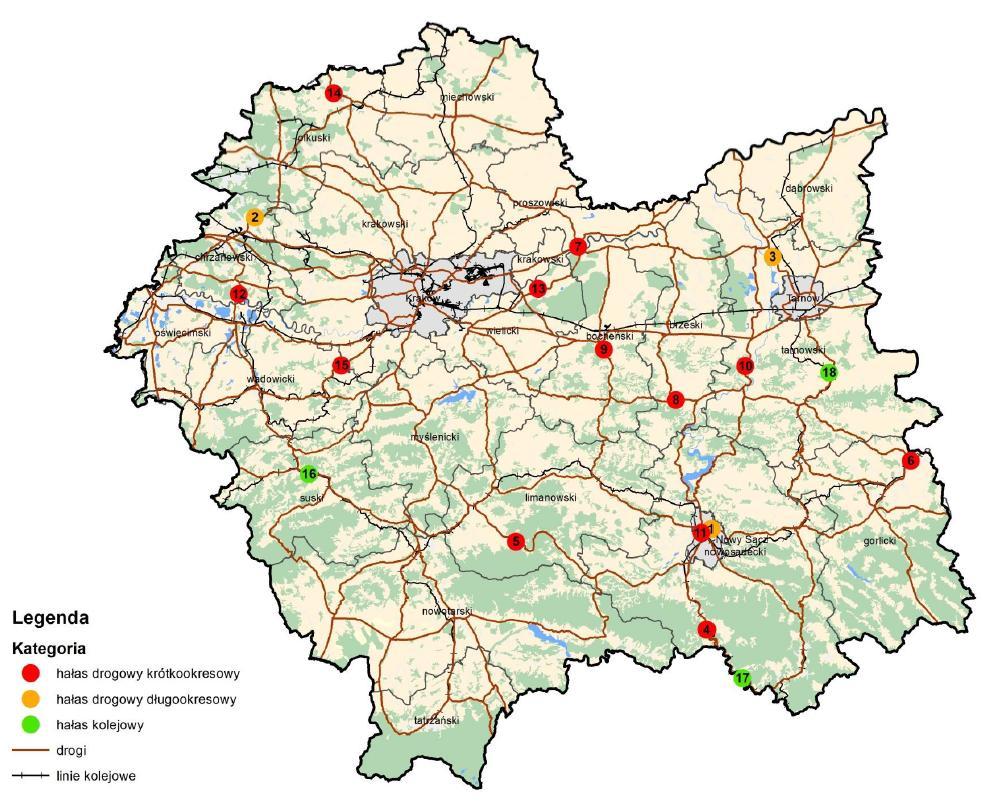 liczba przekroczeń Informacja o stanie środowiska w 2016 roku W trzech punktach nie określono przekroczeń ze względu na brak ustaleń w planie zagospodarowania przestrzennego dot.