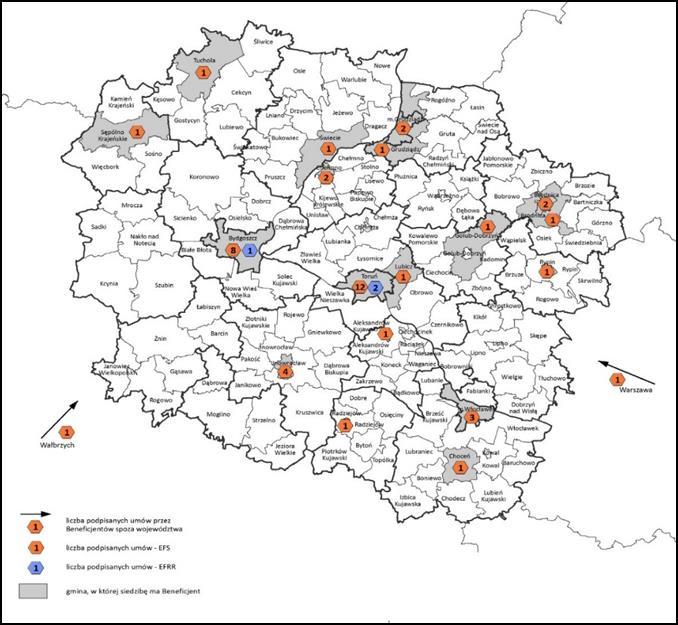 Mapa: Liczba podpisanych umów przez organizacje