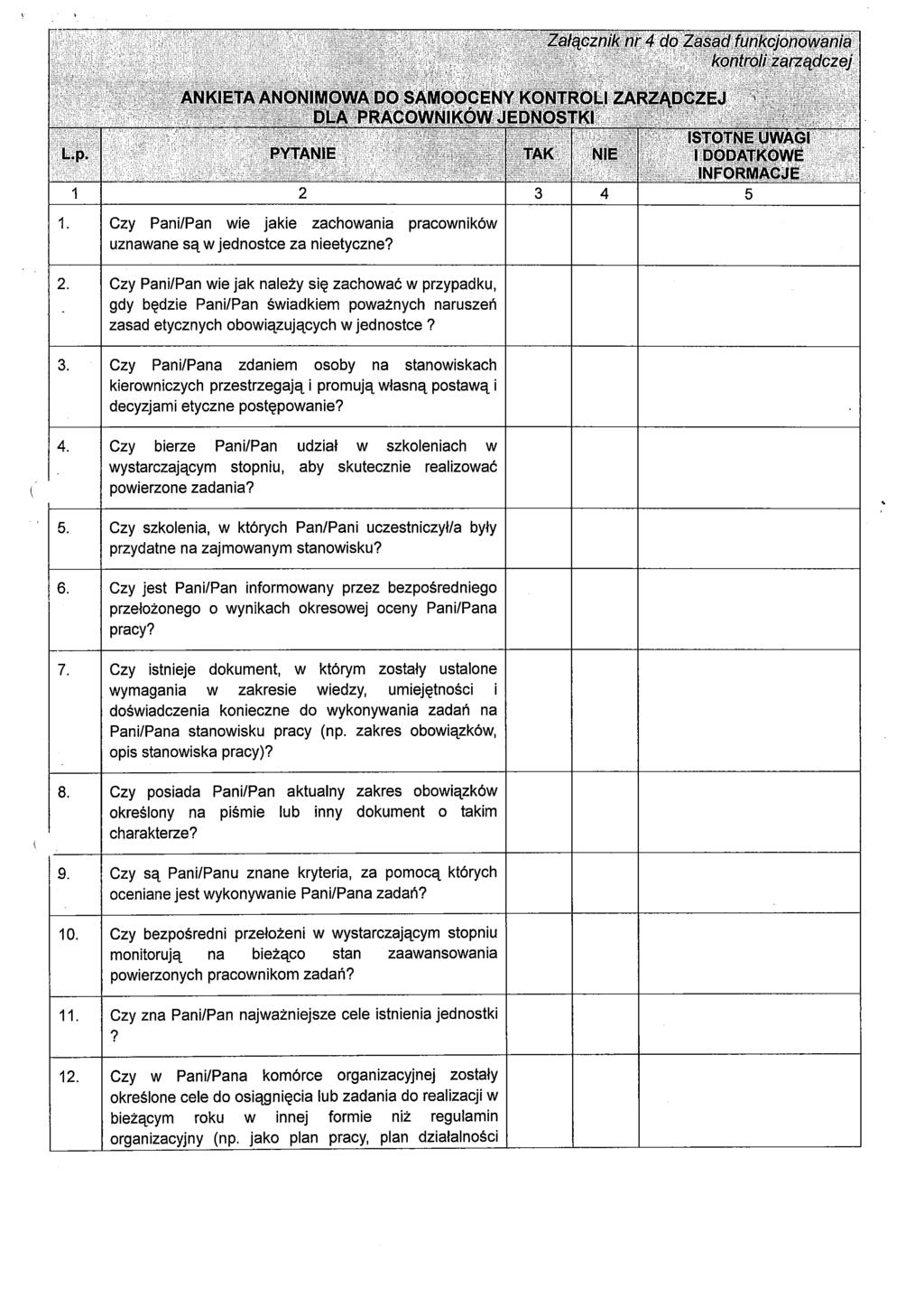 1 2 3 4 5 1. Czy Pani/Pan wie jakie zachowania pracowników uznawane są w jednostce za nieetyczne? 2. Czy Pani/Pan wie jak należy się zachować w przypadku, gdy będzie Pani/Pan świadkiem poważnych naruszeń zasad etycznych obowiązujących w jednostce?