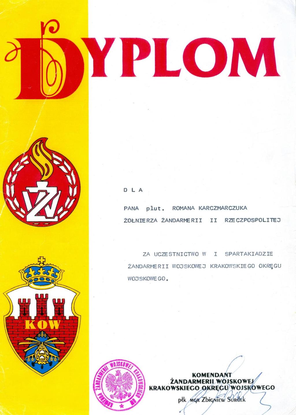 14 Historia Grabowca; dokumenty, legitymacje, dyplomy, medale, ; 1990-1999 Dokument 12 Rok 1993.