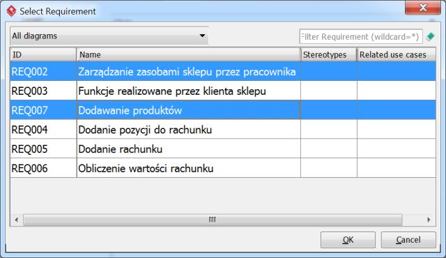 wymagań (Requirements Diagram) należy kliknąć na powierzchnię