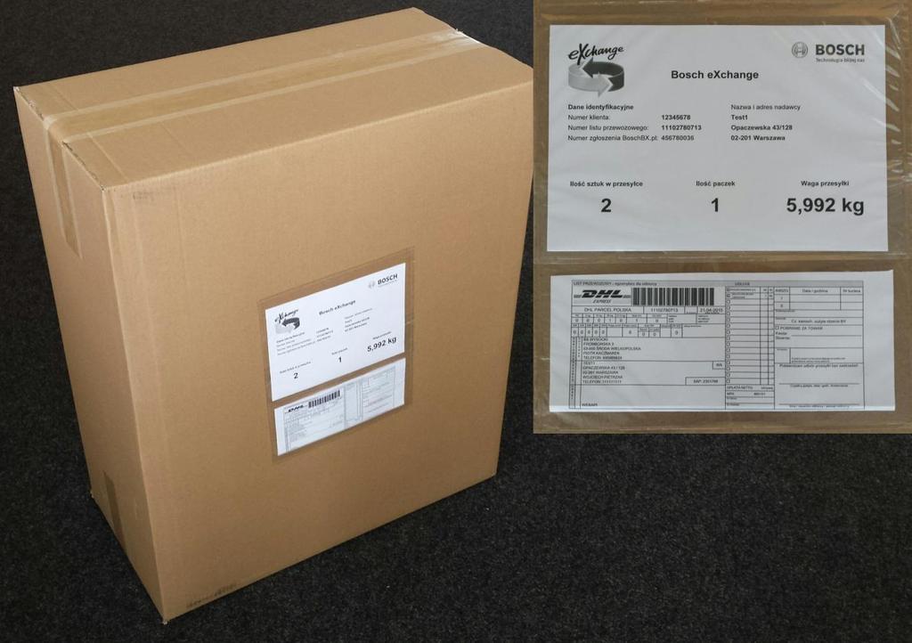 2.5 Metoda pakowania części i oznaczenia przesyłki Należy wydrukować wygenerowane przez system dokumenty (etykietę oraz list przewozowy) i przykleić na paczkę w wodoodpornych woreczkach: Rysunek 20 W