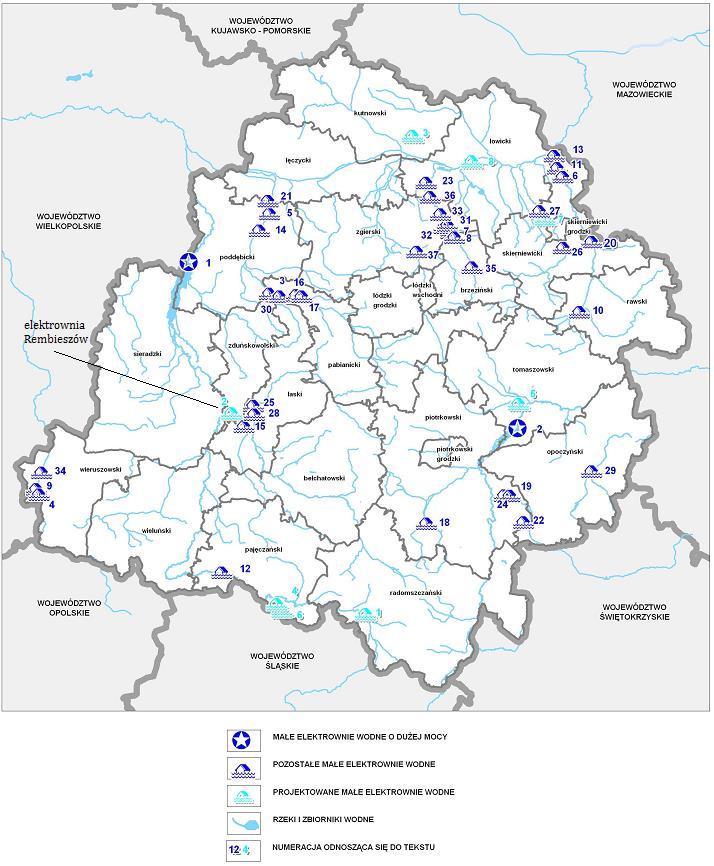 Rysunek 16. Istniejące i planowane małe elektrownie wodne.