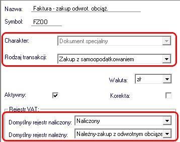 2.2.2 Definicja faktury zakupu Dla ptrzeb ewidencji w księgach rachunkwych faktury dtyczącej zakupu twarów bjętych dwrtnym bciążeniem, należy w prgramie zdefiniwać dkument w parciu następujące
