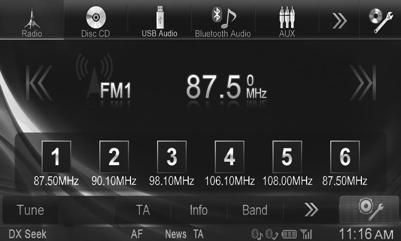 Obsługa Radia Instrukcja obsługi Radio Zmniejsza częstotliwości Przycisk programu Wyświetla zaprogramowane stacje po krótkim dotknięciu.