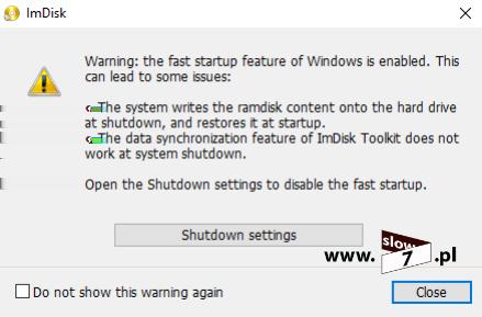 9 (Pobrane z slow7.pl) komunikatem. Wyłączenie funkcji dokonamy po kliknięciu na opcję Shutdown settings. Po wybraniu przycisku zostaniemy przeniesieni do opcji panelu sterowania Ustawienia systemowe.