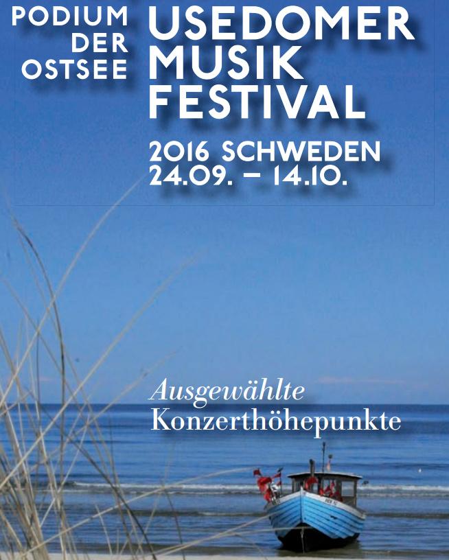 Program. Uznamski Festiwal Muzyki 2016. Tegoroczny Uznamski Festiwal Muzyki potrwa od 24. września do 14. października. Motywem przewodnim będzie Szwecja i jej muzyka.