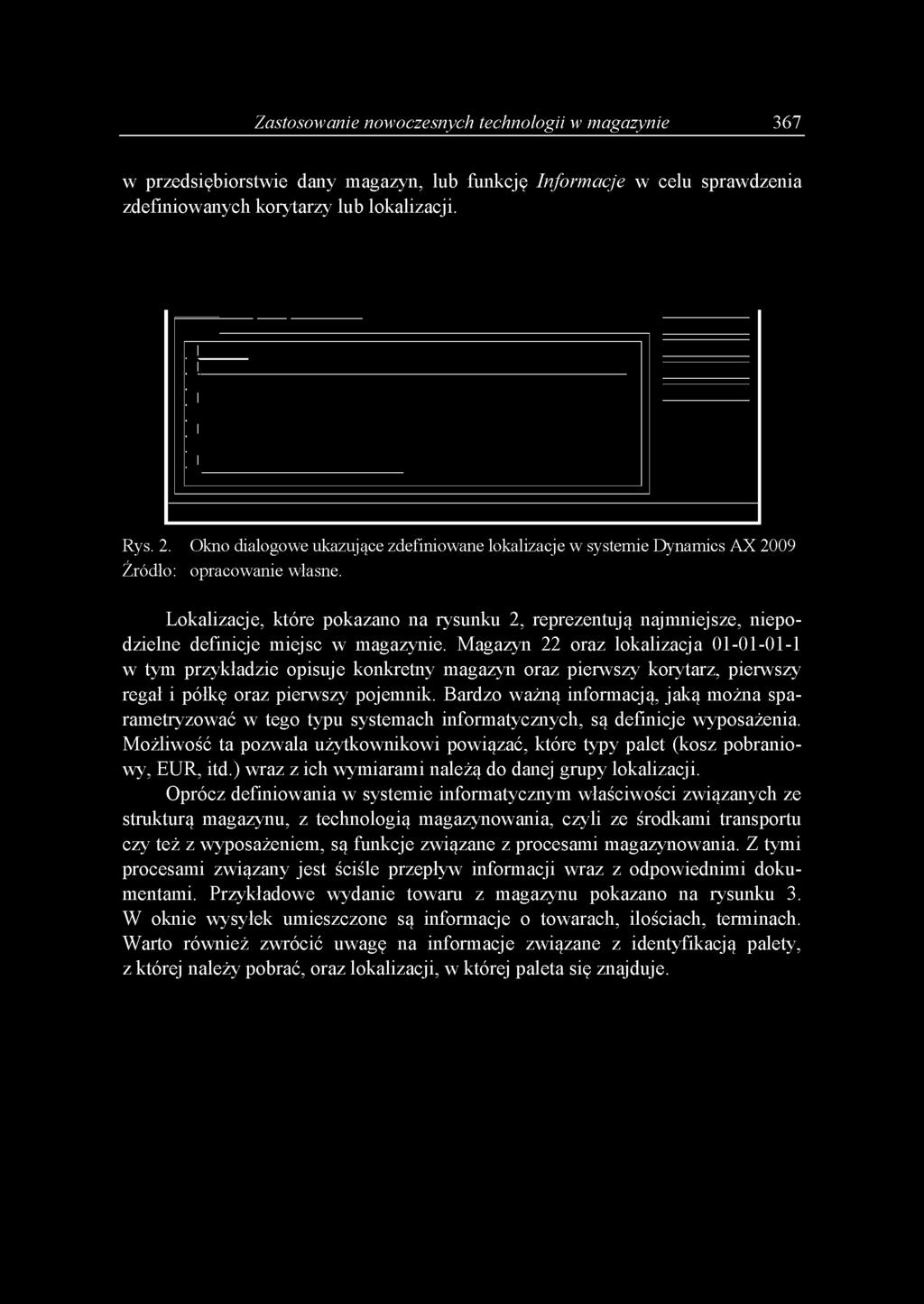 Lokalizacje, które pokazano na rysunku 2, reprezentują najmniejsze, niepodzielne definicje miejsc w magazynie.