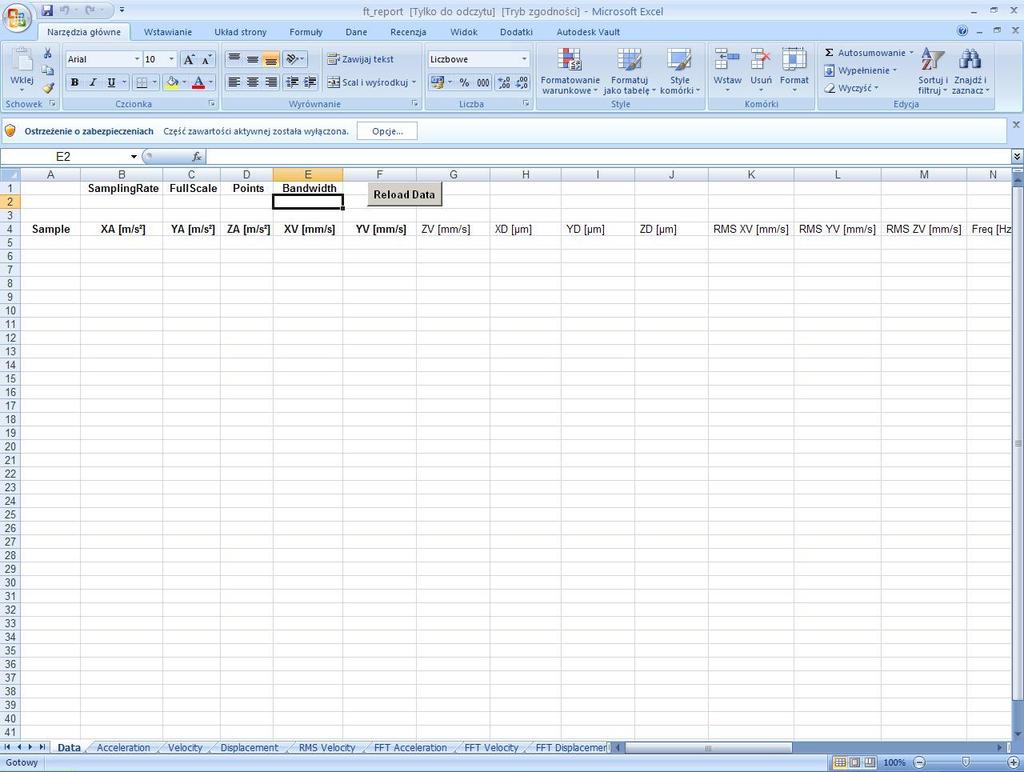 Rys 4.8 Widok formularza MS Excel wraz z ostrzeżeniem o zabezpieczeniach Rys 4.