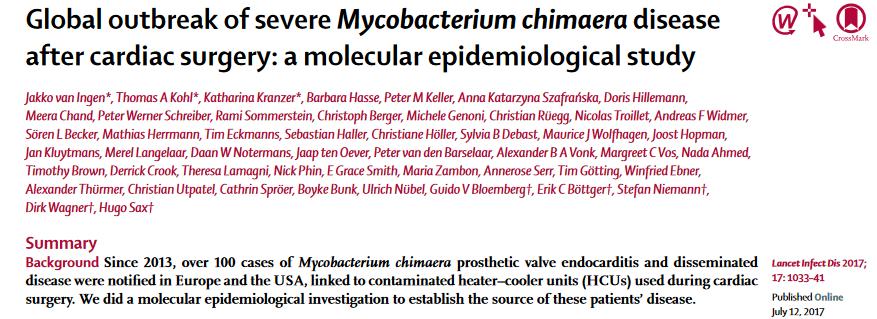 Od 2013 r. w Europie i USA zgłoszono 100 przypadków zapalenia wsierdzia Mycobacterium chimaera, związanych z HCU stosowanym w chirurgii kardiologicznej.