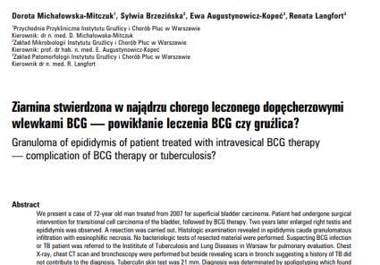 powikłanie leczenia BCG czy gruźlica? 72 letni mężczyzna leczonego z powodu powierzchownego raka pęcherza moczowego.