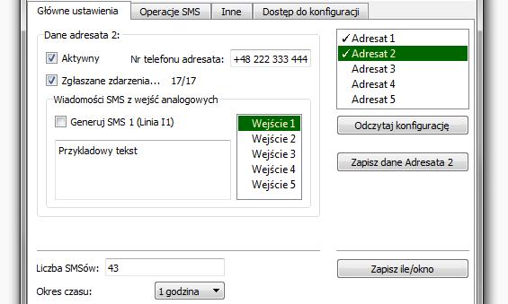 IK-E350-002 7 zapisać dane dotyczące liczby generowanych wiadomości SMS za pomocą przycisku Zapisz ile/okno. Rys. 4. Pierwszy przykład konfiguracji profilu Adresata 2 1.