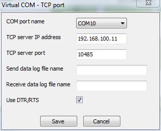 W nowym oknie ustawiamy poniższe wartości: COM port name wybieramy nieużywany numer portu COM TCP server IP address wpisujemy IP