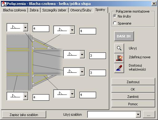 AutoCAD Structural Detailing - Stal - Przykłady strona: 25 9. Na zakładce Otwory / Śruby ustawić parametry jak na rysunku powyżej, Zastosuj Wybór parametrów śrub. 10.