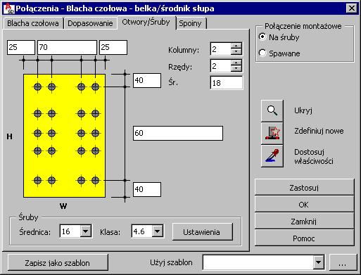 Zastosuj Wybór parametrów określających geometrię dopasowania, zmiana